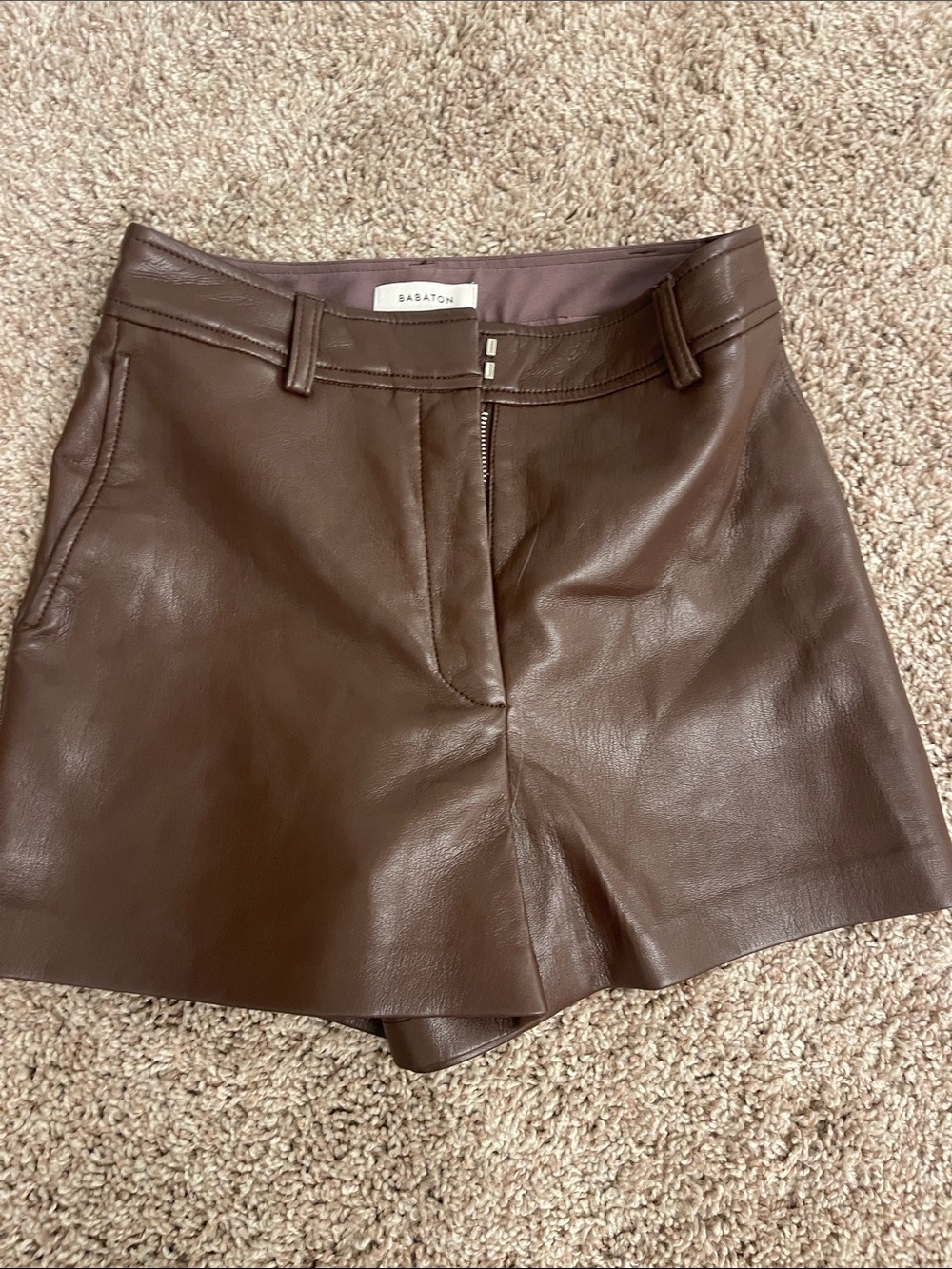 Aritizia Babaton Chocolate Brown High-Waist Leather Shorts